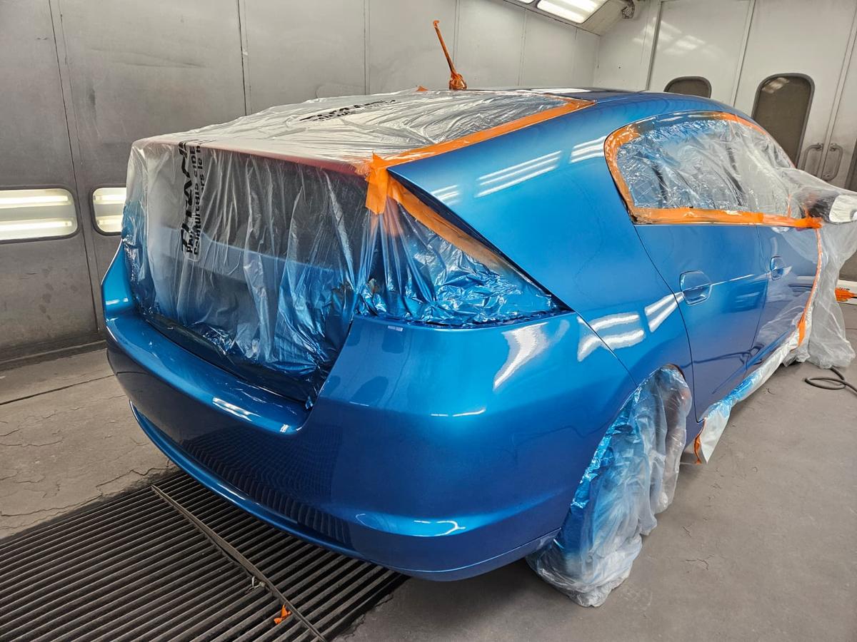 Rear of the car freshly painted
